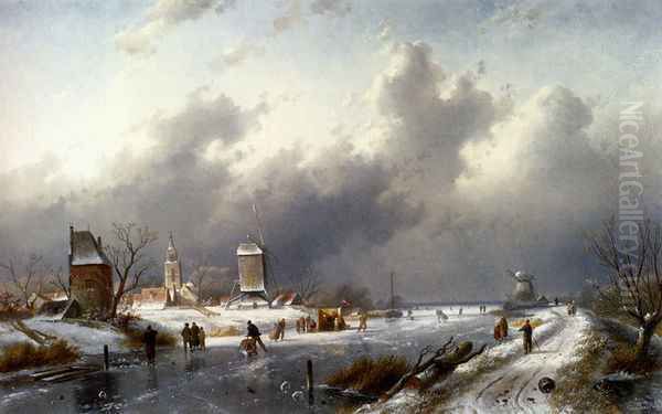 A Frozen Winter Landscape With Skaters - view 1