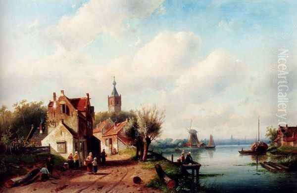A Village Along A River, A Town In The Distance - view 1