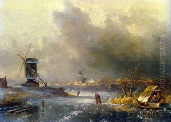 Winter Landscape with Skaters on a Frozen River - view 1