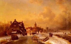 Winter and Summer Canal Scenes: A Pair of Paintings (Pic 1) by Charles Henri Leickert