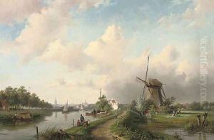 A summer's day at a Dutch windmill by Charles Henri Leickert