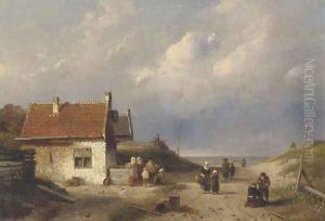 A coast scene near Scheveningen, Holland by Charles Henri Leickert