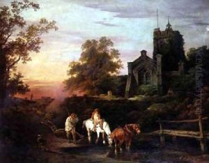 A Sunset Evening the Curfew Tolls the Knell of Parting Day by Philip Jacques de Loutherbourg
