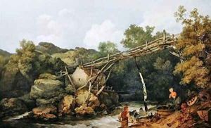 A View near Matlock Derbyshire with Figures Working beneath a Wooden Conveyor 1785 by Philip Jacques de Loutherbourg