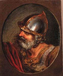 Head of a Roman soldier, in a painted oval