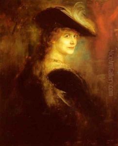 Portrait Of An Elegant Lady In Rubenesque Costume by Lenbach Franz Von