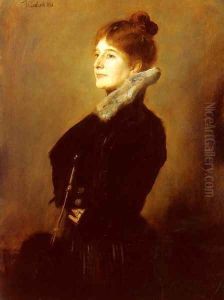 Portrait Of A Lady Wearing A Black Coat With Fur Collar by Lenbach Franz Von