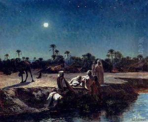 An Arab Encampment By Moonlight by Jean Baptiste Paul Lazerges