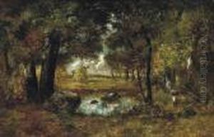 A Pool In The Forest Of Fontainbleau by Narcisse-Virgile D Az De La Pena