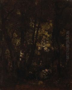 A Wooded Landscape With Figure by Narcisse-Virgile D Az De La Pena