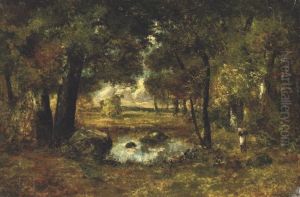 A Pool In The Forest Of Fontainebleau by Narcisse-Virgile D Az De La Pena