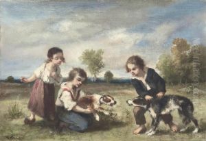 Jeunes Enfants Agacant Des Chiens by Narcisse-Virgile D Az De La Pena