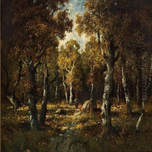 French Woodland Scene With A Woman On A Path - view 1