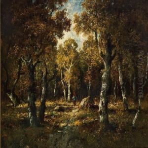 French Woodland Scene With A Woman On A Path by Narcisse-Virgile D Az De La Pena