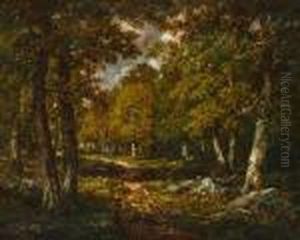 A Figure In A Clearing In The Woods by Narcisse-Virgile D Az De La Pena