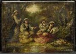 Four Women In Oriental Dresses In A Clearing Four Women In Oriental Dresses In A Clearing