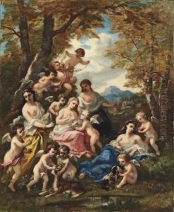Nymphes Et Amours, Scene Champetre Idyllique by Narcisse-Virgile D Az De La Pena