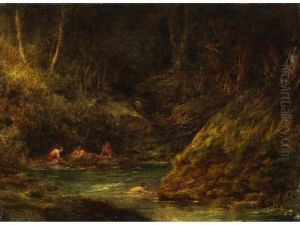 Waldbach Mit Badenden Madchen Am Ufer by Narcisse-Virgile D Az De La Pena