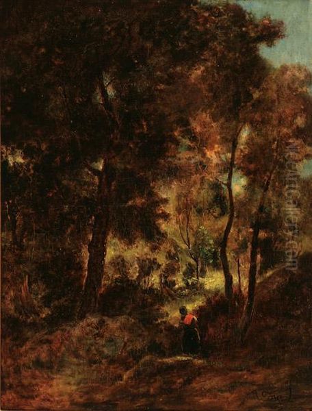 Barbizon Landscape With Peasant Gathering Wood - view 1