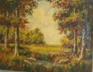 Autumn Landscape With Female Figure by Narcisse-Virgile D Az De La Pena