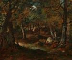 Barbizon Forest Scene by Narcisse-Virgile D Az De La Pena