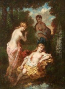 Baigneuses En Foret Defontainebleau by Narcisse-Virgile D Az De La Pena