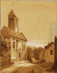 Vista De Pueblo Con Iglesia by Narcisse-Virgile D Az De La Pena