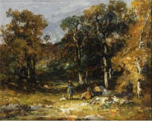 Chasseurs Dans Un Sous Bois by Narcisse-Virgile D Az De La Pena