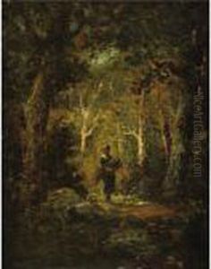Wood Gatherer In A Forest by Narcisse-Virgile D Az De La Pena