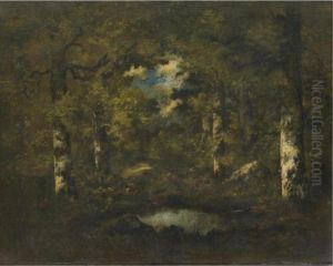 Birch Trees, Boulders And A Pond: Fontainebleau Forest by Narcisse-Virgile D Az De La Pena