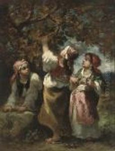 Trois Bohemiennes Pres D'un Arbre Cherchant Un Nid D'oiseau Trois Bohemiennes Pres D'un Arbre Cherchant Un Nid D'oiseau