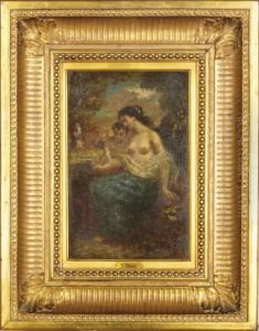 Mother And Child Admiring A Flower by Narcisse-Virgile D Az De La Pena