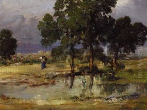 Moorlandschaft Mit Bauerin by Narcisse-Virgile D Az De La Pena