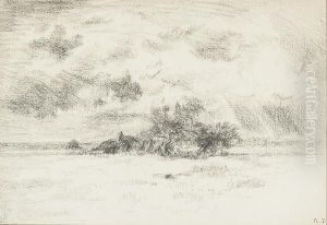 View Of A Farm House And An Orchard From An Open Field In A Storm by Narcisse-Virgile D Az De La Pena