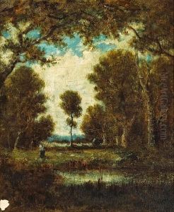 A Wooded Landscape by Narcisse-Virgile D Az De La Pena