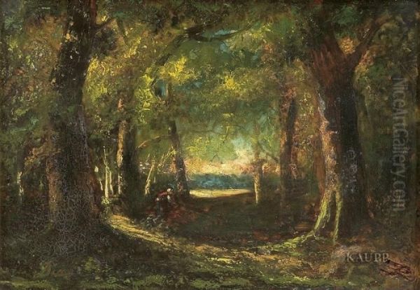 Dunkler Waldweg Mit Figurenstaffage. - view 1