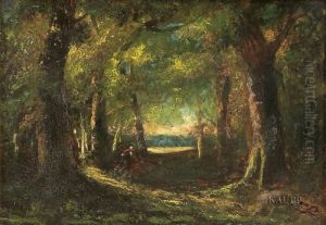 Dunkler Waldweg Mit Figurenstaffage. by Narcisse-Virgile D Az De La Pena