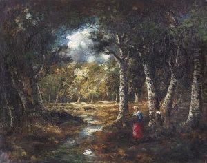Reisigsammlerin Im Wald An Einem Bachlauf. by Narcisse-Virgile D Az De La Pena