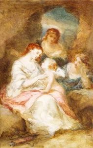 Jeunes Femmes Contemplant L'amour, Circa 1850 by Narcisse-Virgile D Az De La Pena