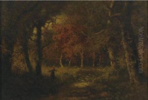 Wood Interior With Peasant Woman by Narcisse-Virgile D Az De La Pena
