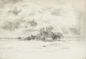 View Of A Farm House And An Orchard From An Open Field by Narcisse-Virgile D Az De La Pena