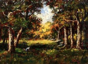 Landscape View With A Foggot Gatherer by Narcisse-Virgile D Az De La Pena