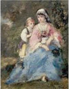 Mother And Daughter by Narcisse-Virgile D Az De La Pena