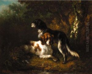 Hounds In A Wood by Narcisse-Virgile D Az De La Pena