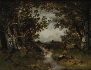 River In A Wood by Narcisse-Virgile D Az De La Pena