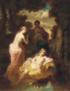 Bathers At A Woodland Pool by Narcisse-Virgile D Az De La Pena