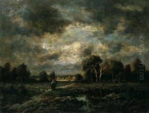 Landschaft Bei Barbizon.
Gewitterhimmel. Signiert Unten Rechts: N. Diaz. Ol Auf Leinwand
(doubliert). H 43; B 55 Cm. by Narcisse-Virgile D Az De La Pena