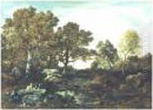 Wooded Landscape by Narcisse-Virgile D Az De La Pena