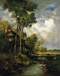 The Old Windmill Near Barbizon by Narcisse-Virgile D Az De La Pena