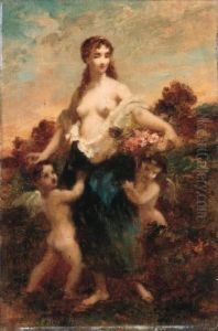 Venus And Cupids by Narcisse-Virgile D Az De La Pena